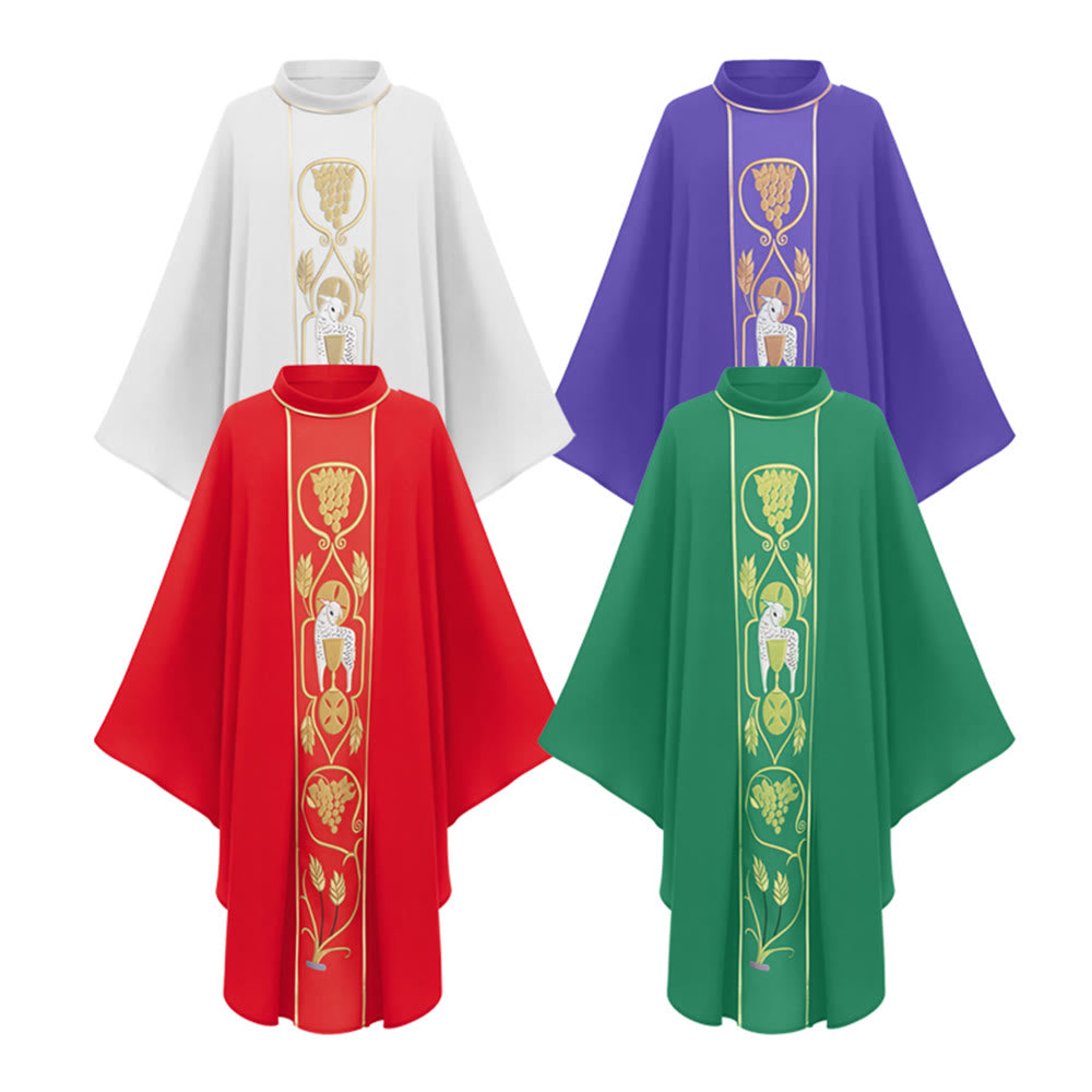 Christianartworkshop Assorted - Color Chasuble Set with Golden Lamb, Grape & Chalice Motifs - image 1