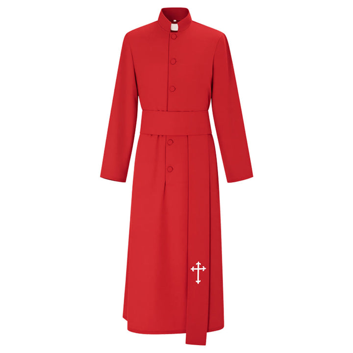 Christianartworkshop Elegant Tri-Color Liturgical Clergy Robes with Waistband & Cross - Red - 2XL - image 4