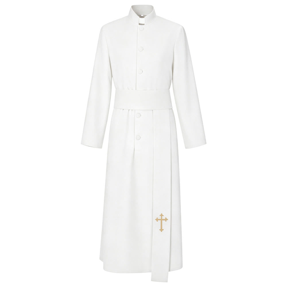 Christianartworkshop Elegant Tri-Color Liturgical Clergy Robes with Waistband & Cross - White - 2XL - image 1