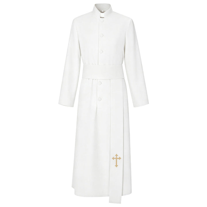 Christianartworkshop Elegant Tri-Color Liturgical Clergy Robes with Waistband & Cross - White - 2XL - image 1