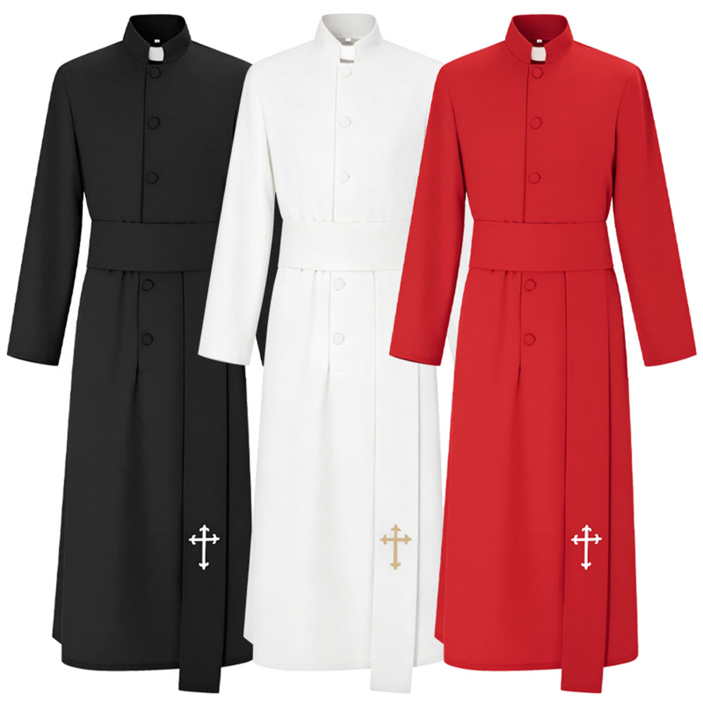 Christianartworkshop Elegant Tri-Color Liturgical Clergy Robes with Waistband & Cross - image 2