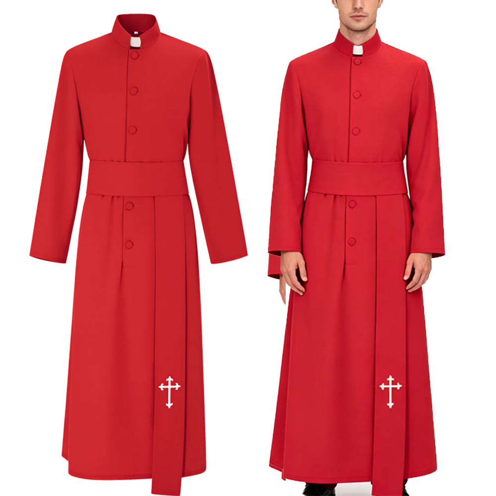 Christianartworkshop Elegant Tri-Color Liturgical Clergy Robes with Waistband & Cross - image 9