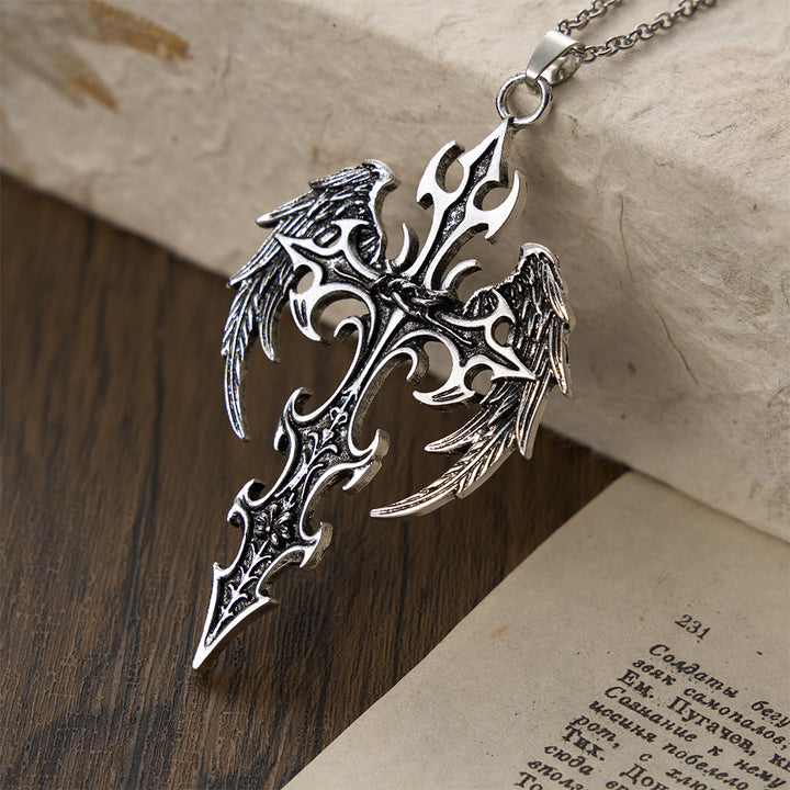 Christianartworkshop Crown of Thorns Gothic Cross Pendant Necklace: Emblem of Christ's Sacrifice & Redemption - Winged Cross - image 3