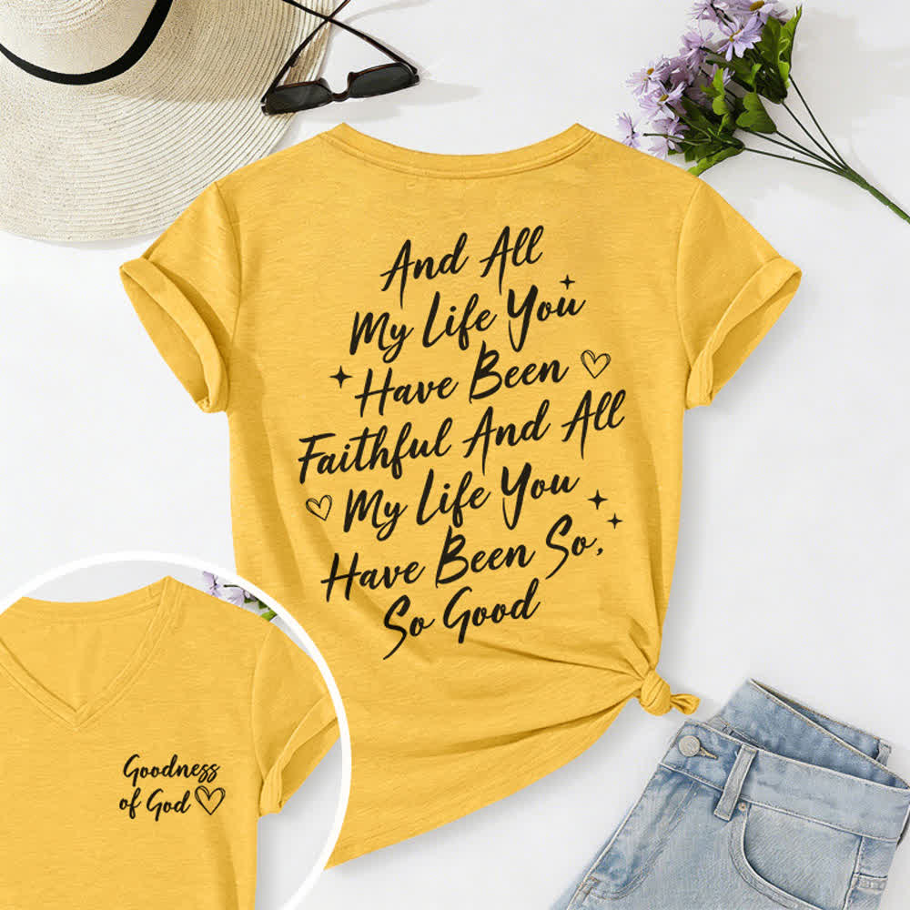 Christianartworkshop Women's I Will Sing Of The Goodness Of God Casual V-neck T-shirt - Yellow - 2XL - image 20
