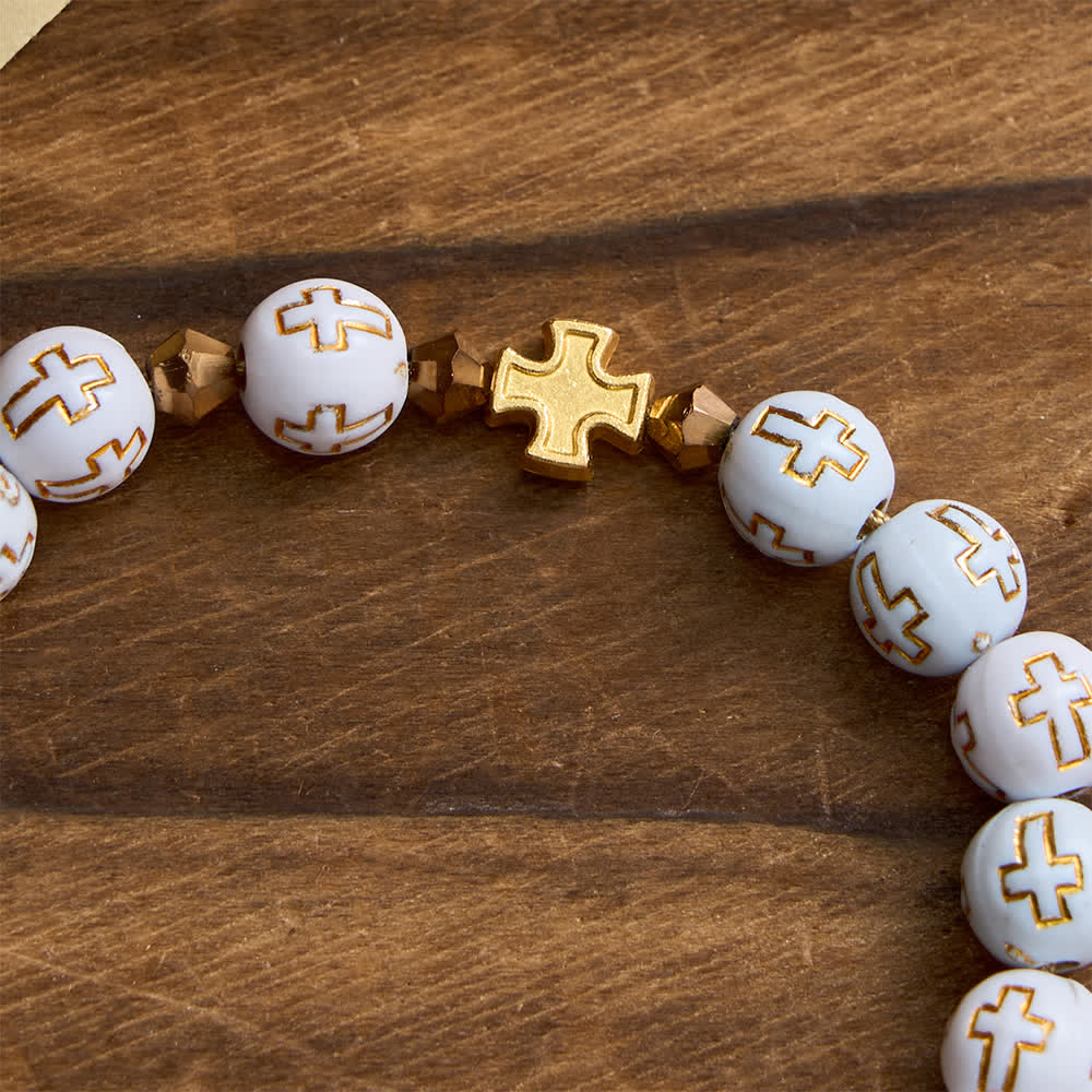 Christianartworkshop White Cross Bead Pocket Rosary: Sparkling Our Lady Medal for Pure Faith - image 6