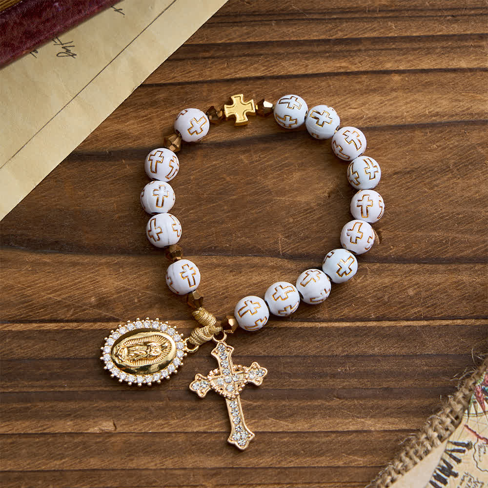Christianartworkshop White Cross Bead Pocket Rosary: Sparkling Our Lady Medal for Pure Faith - image 3