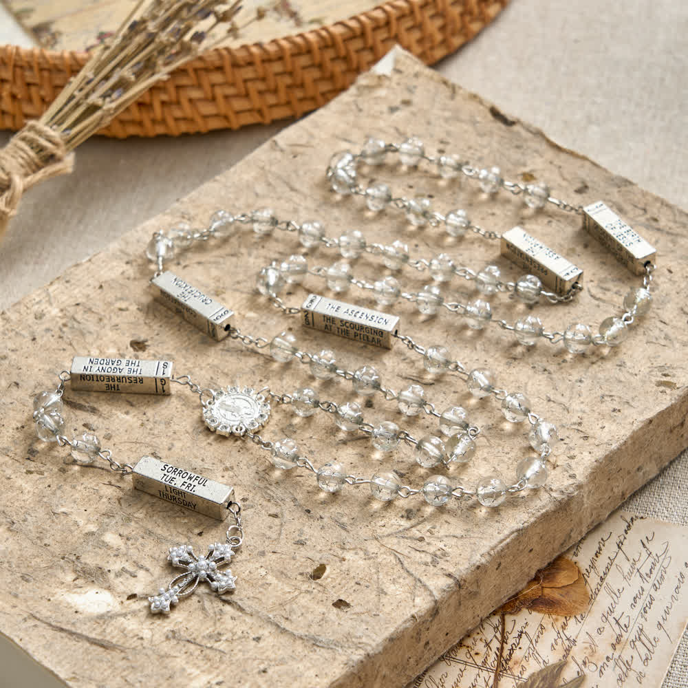 Christianartworkshop Frosted Bead Six Tablets Rosary with St. Benedict Medal and Cross - image 4