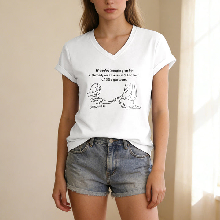 Christianartworkshop Hem of His Garment Matthew 9:20-22 Print Casual V-neck T-shirt - image 9