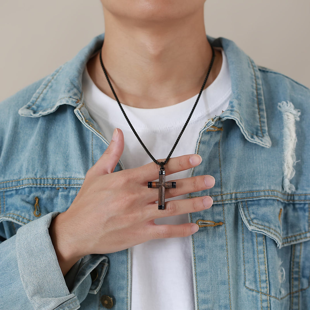 Christianartworkshop Minimalist Wood Cross Necklace with Sleek Metal Ends: An Emblem of Strength and Devotion - image 1