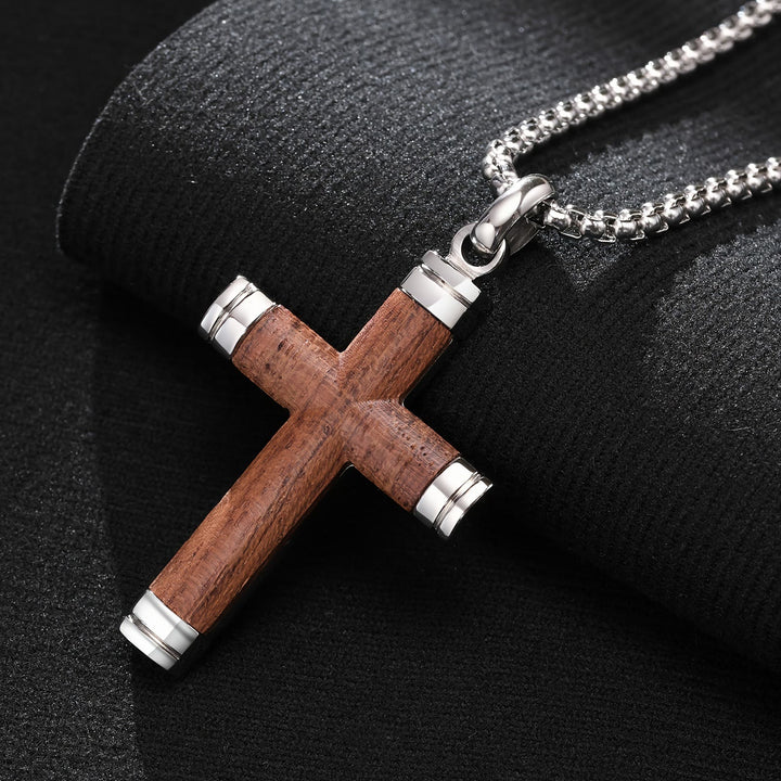 Christianartworkshop Minimalist Wood Cross Necklace with Sleek Metal Ends: An Emblem of Strength and Devotion - Silver - image 6