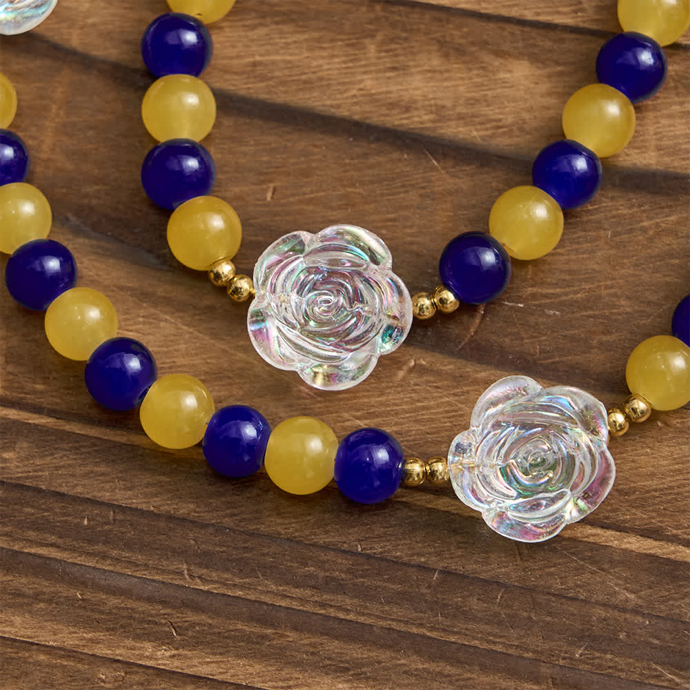 Christianartworkshop Blue & Yellow Guadalupe Rosary: Iridescent Rose Beads with Golden Crucifix - image 5