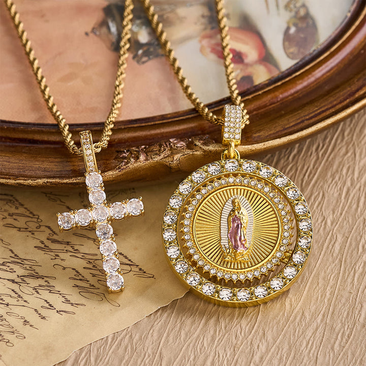 Christianartworkshop Our Lady of Guadalupe Medallion Necklace with Double Zircon Halo: A Reminder of Divine Grace - Our Lady & Cross - image 0