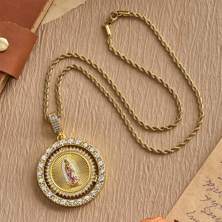 Christianartworkshop Our Lady of Guadalupe Medallion Necklace with Double Zircon Halo: A Reminder of Divine Grace - image 8