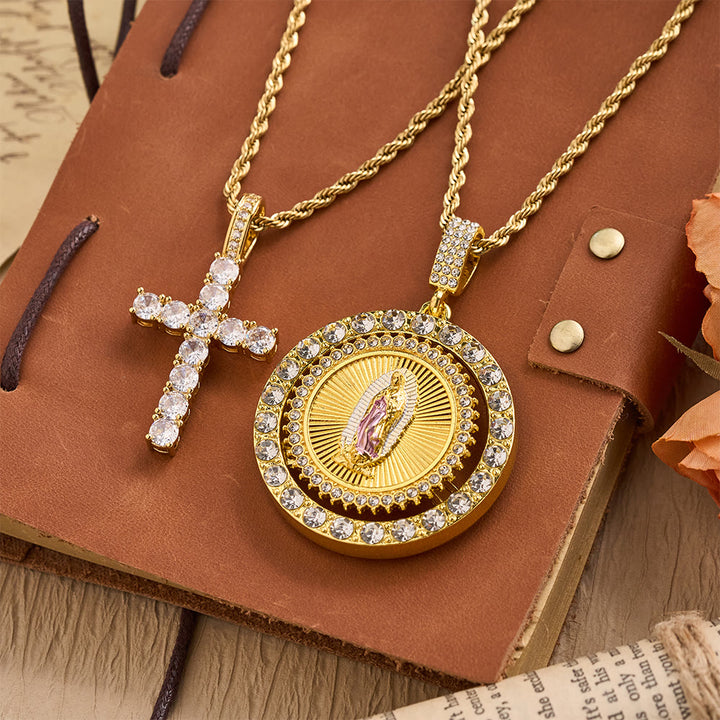 Christianartworkshop Rotating Our Lady of Guadalupe Medallion Necklace with Double Zircon Halo: A Reminder of Divine Grace - image 2
