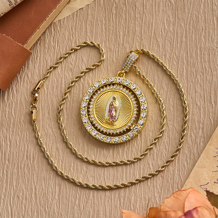 Christianartworkshop Our Lady of Guadalupe Medallion Necklace with Double Zircon Halo: A Reminder of Divine Grace - image 5