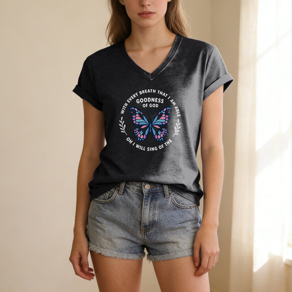Christianartworkshop Sing of the Goodness of God Butterfly Print Casual V-neck T-shirt - image 15