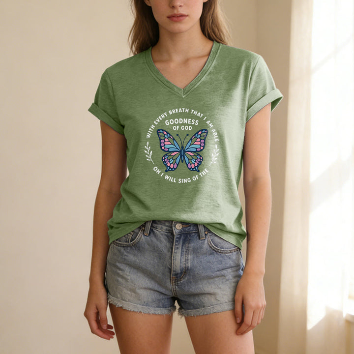 Christianartworkshop Sing of the Goodness of God Butterfly Print Casual V-neck T-shirt - image 7