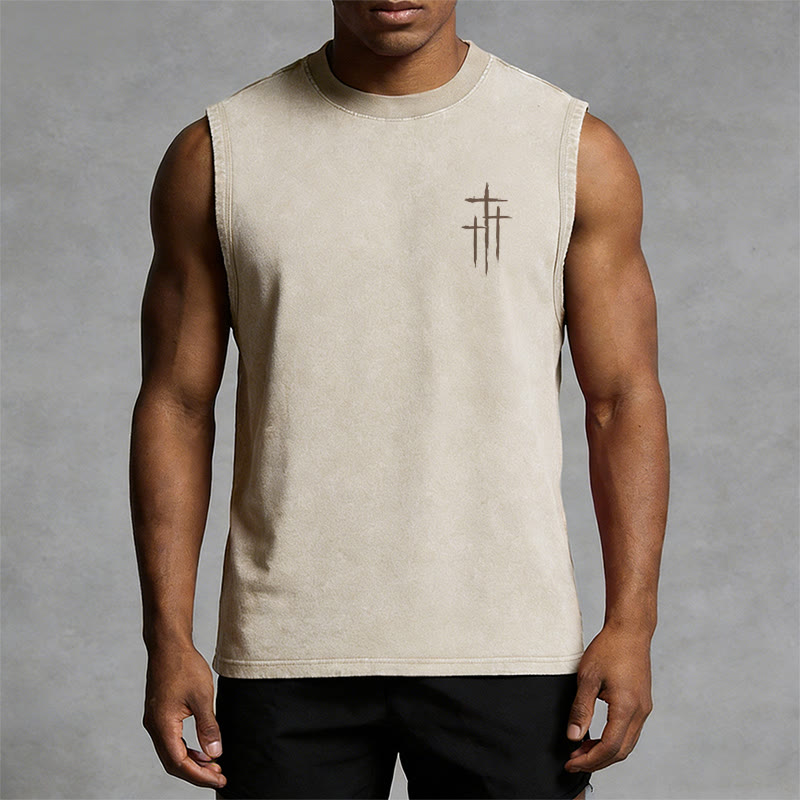 Christianartworkshop Jesus and Cross Mountain Silhouette Vintage Washed Tank Top - image 1