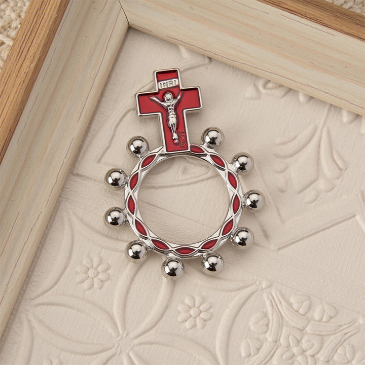 Christianartworkshop Crucifix Finger Rosary Ring with Red Enamel & Beaded Accents (Set of 5/10): A Symbol of Redemption - image 3