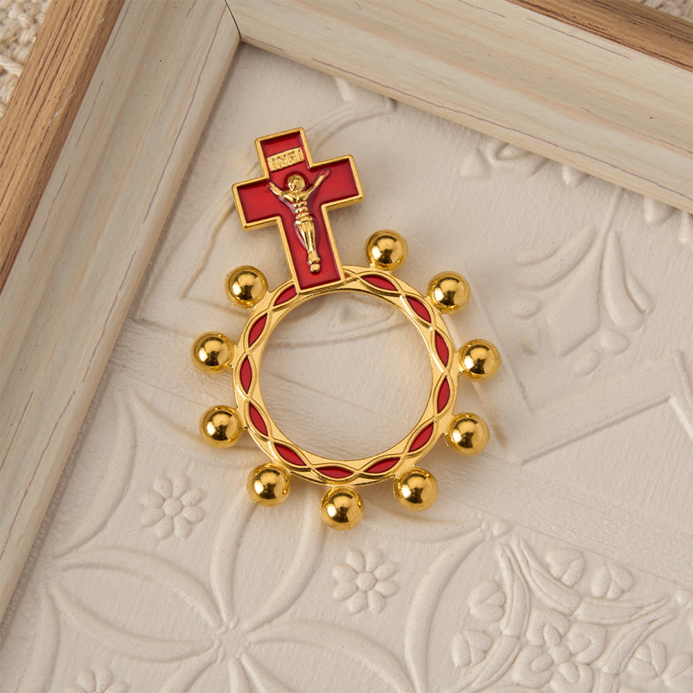 Christianartworkshop Crucifix Finger Rosary Ring with Red Enamel & Beaded Accents (Set of 5/10): A Symbol of Redemption - image 10