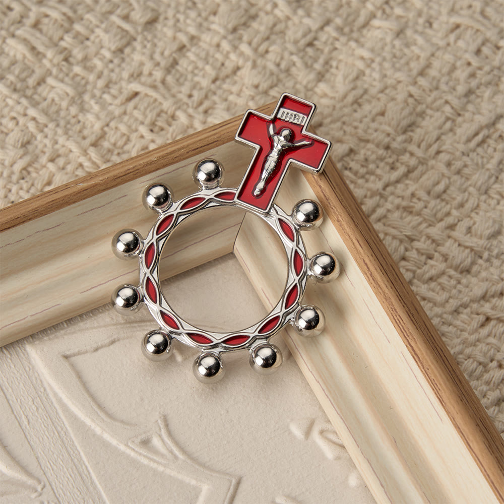 Christianartworkshop Crucifix Finger Rosary Ring with Red Enamel & Beaded Accents (Set of 5/10): A Symbol of Redemption - image 4