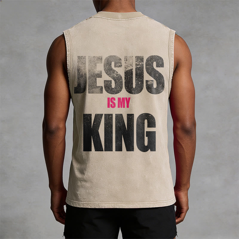 Christianartworkshop Jesus Is My King Bold Gradient Print Vintage Washed Tank Top - image 1