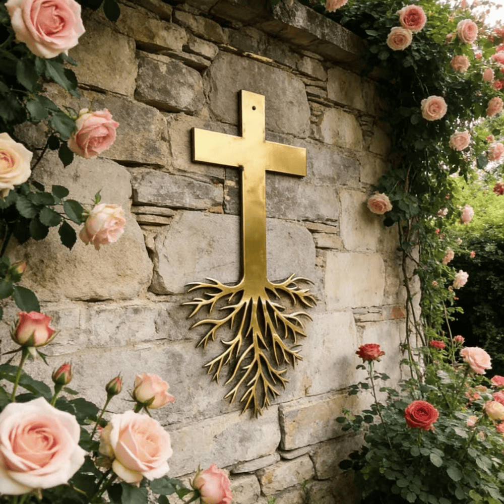 Christianartworkshop Modern Cross With Roots Metal Wall Decor: A Powerful Statement of Growing Faith - image 0
