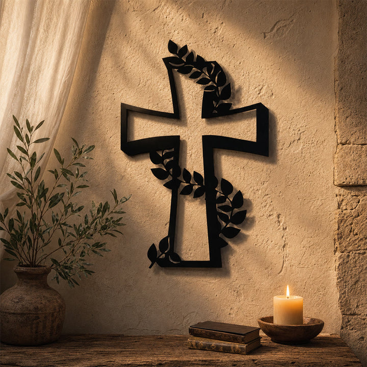 Christianartworkshop Modern Cross With Leafy Vine Metal Wall Decor: A Powerful Statement of Growing Faith - image 3