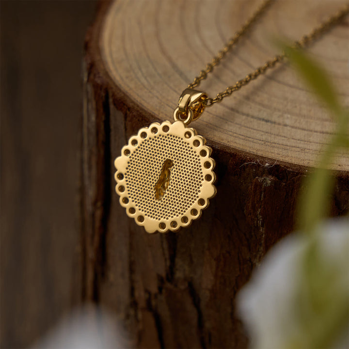Christianartworkshop Ornate Gold-Tone Virgin Mary Necklace with Mother of Pearl Inlay & Crystal Halo: A Reminder of Divine Protection - image 4