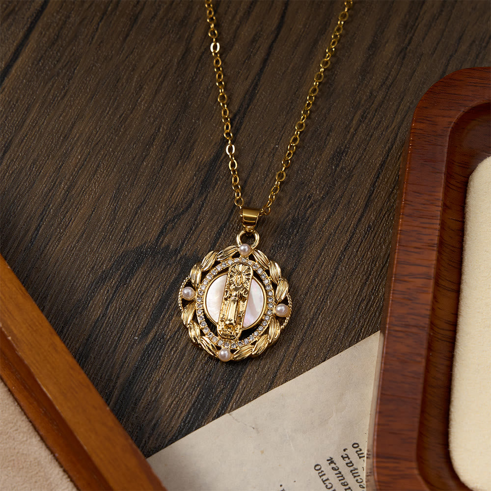 Christianartworkshop Elegant Virgin Mary Pendant Necklace with Sparkling Crystals & White Bead Accents - image 3