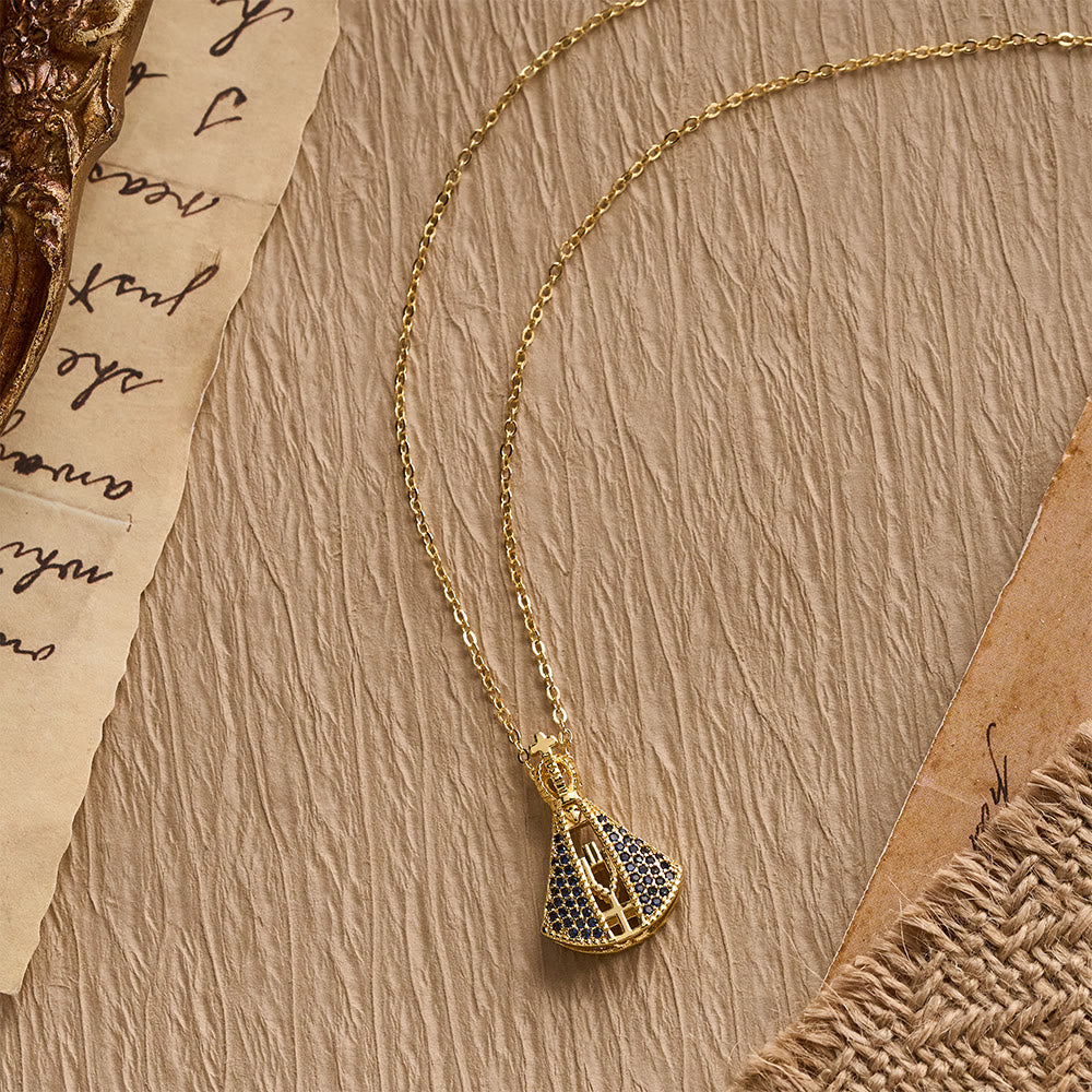 Christianartworkshop Our Lady of Aparecida Blue & White Double-Sided Pendant Necklace with Crown & Cross Details - image 5