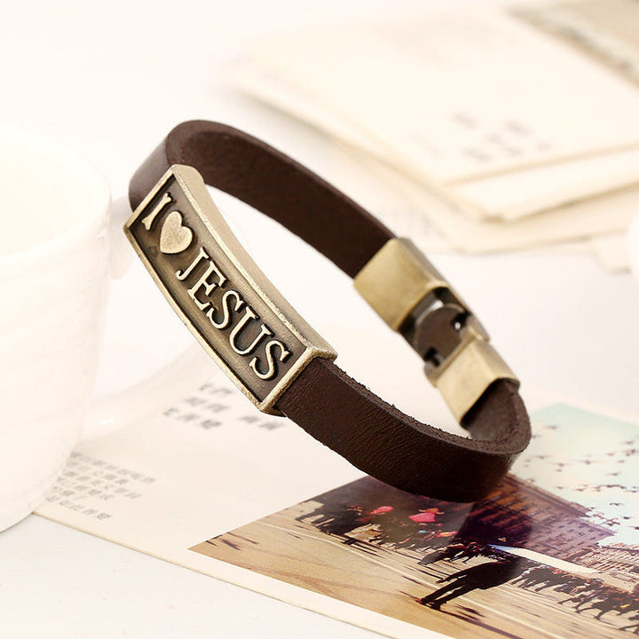 Christianartworkshop Antiqued Brass I Love JESUS Leather Bracelet with Embossed Heart Motif: A Reminder of Divine Love - image 3