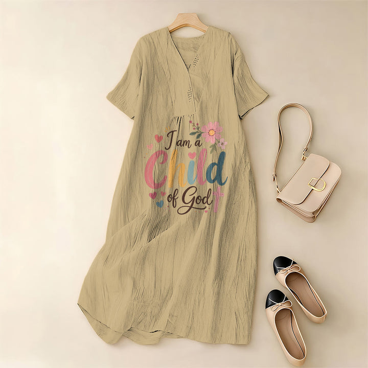 Christianartworkshop I Am a Child of God Floral & Heart V-Neck Short Sleeve Midi Dress - image 7