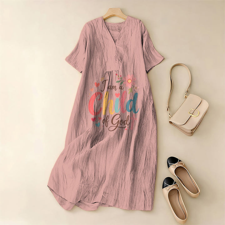 Christianartworkshop I Am a Child of God Floral & Heart V-Neck Short Sleeve Midi Dress - image 3
