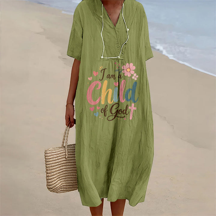Christianartworkshop I Am a Child of God Floral & Heart V-Neck Short Sleeve Midi Dress - Olive Green - 4XL - image 10