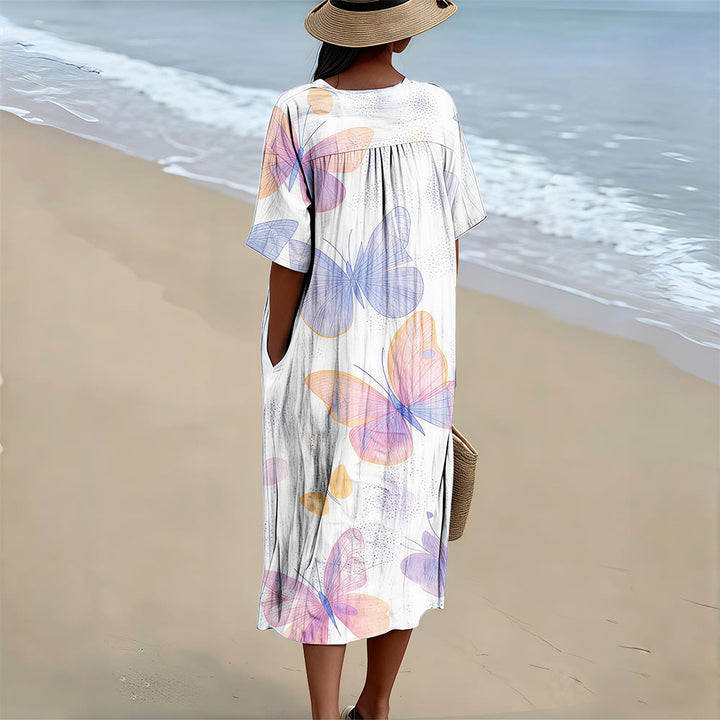 Christianartworkshop Grace Changes Everything Pastel Butterfly V-Neck Short Sleeve Midi Dress - image 2