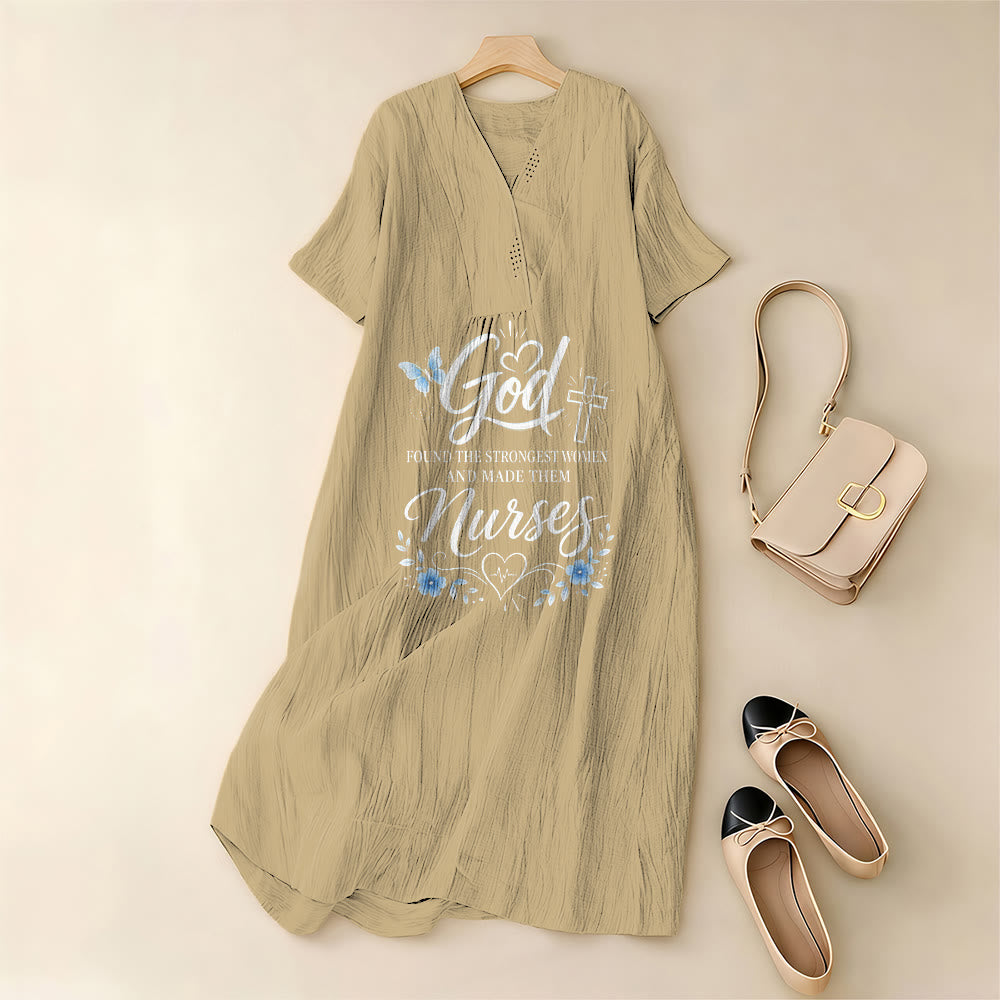 Christianartworkshop God Found the Strongest Women and Made Them Nurses Inspirational V-Neck Short Sleeve Midi Dress - image 7