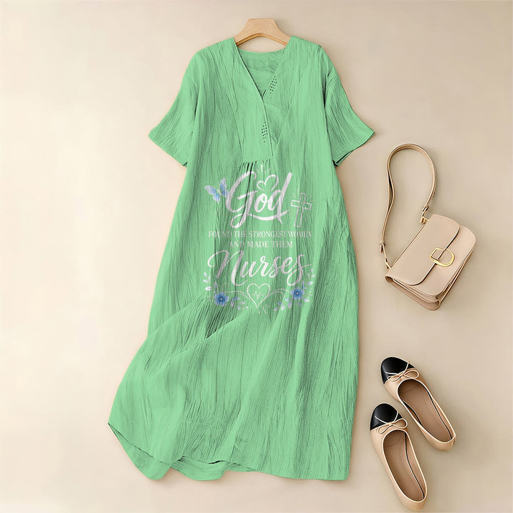 Christianartworkshop God Found the Strongest Women and Made Them Nurses Inspirational V-Neck Short Sleeve Midi Dress - image 9