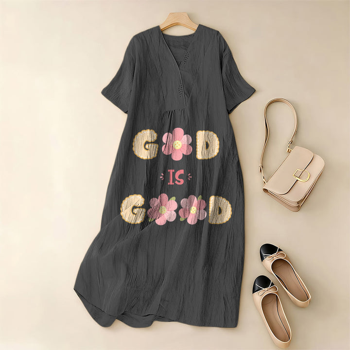 Christianartworkshop Devotional “God Is Good” Floral Statement V-Neck Short Sleeve Midi Dress - image 9