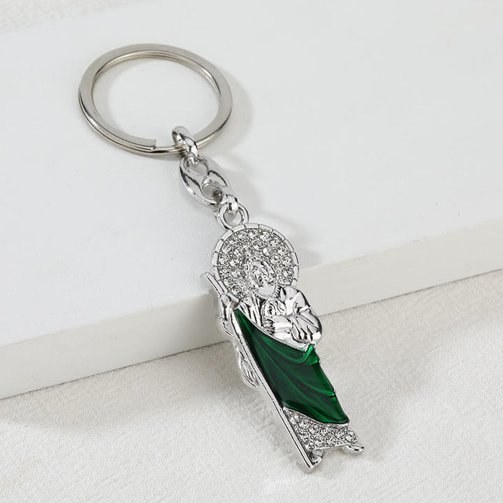 Christianartworkshop Two-Tone St. Jude Keychain with Green Enamel & Zircon Details: A Reminder of Sacred Faith - image 5