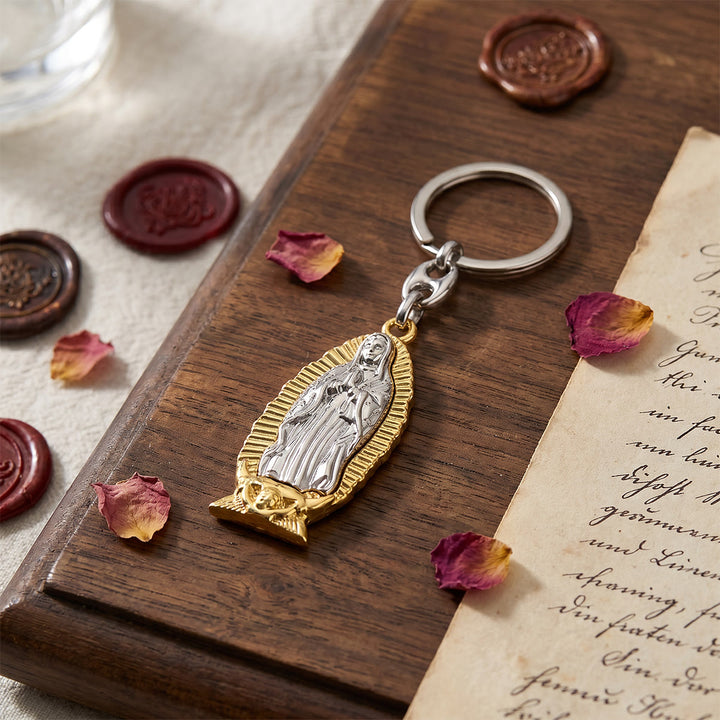 Christianartworkshop Two-Tone Our Lady of Guadalupe Keychain with Radiant Border: A Reminder of Divine Protection - image 4