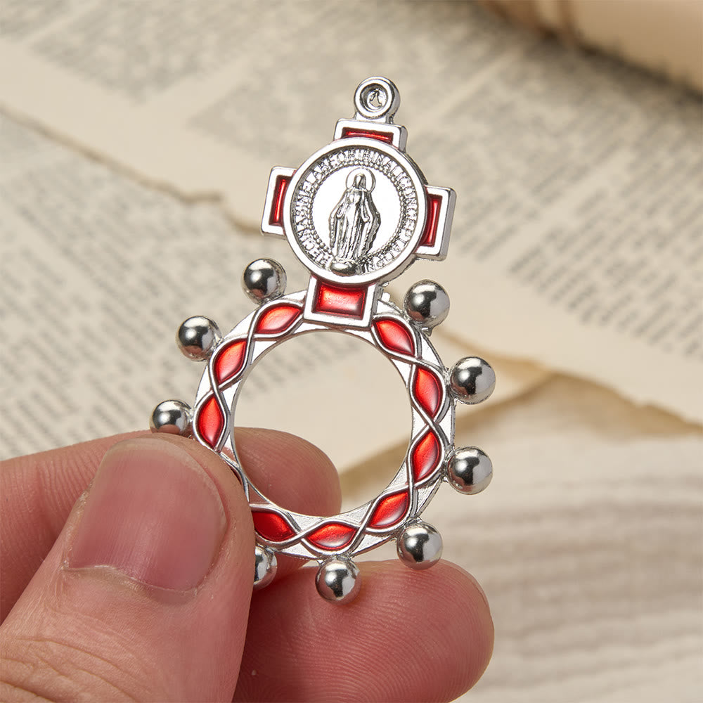 Christianartworkshop Vibrant Enamel Our Lady Finger Rosary with Round Prayer Bead Accents: A Daily Symbol of Comfort and Hope - Red - Set of 10 pcs - image 0