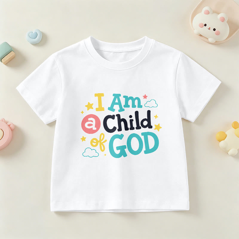 Christianartworkshop Devotional Whimsical Cloud and Star I Am a Child of God Kids T-Shirt - White - US/UK/AU 14, EU170 - image 15