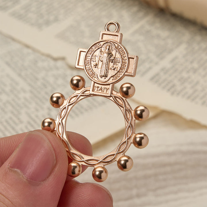 Christianartworkshop St. Benedict Finger Rosary with Beaded Halo Frame: A Symbol of Divine Protection - St.Benedict - Set of 10pcs - image 0