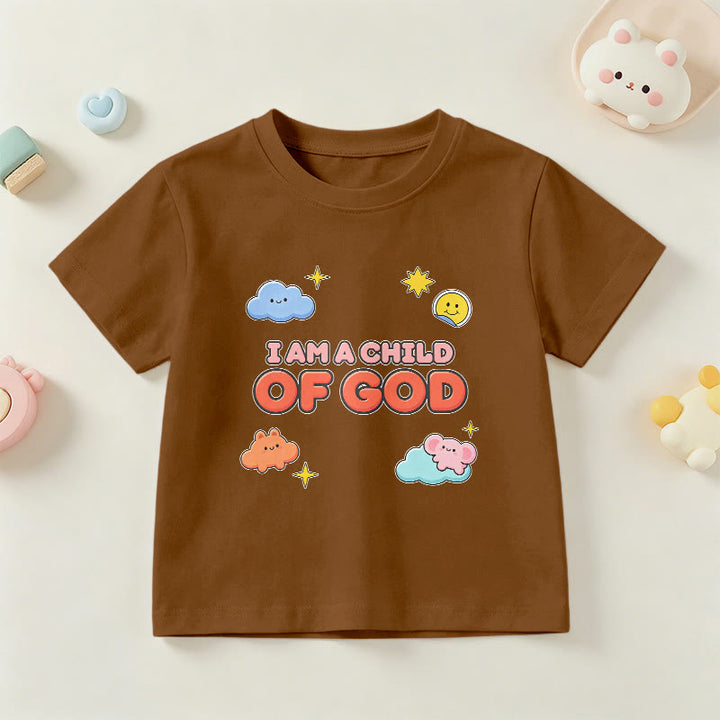 Christianartworkshop Whimsical Smiling Cloud and Sun Accent I Am a Child of God Kids T-Shirt - Brown - US/UK/AU 14, EU170 - image 18