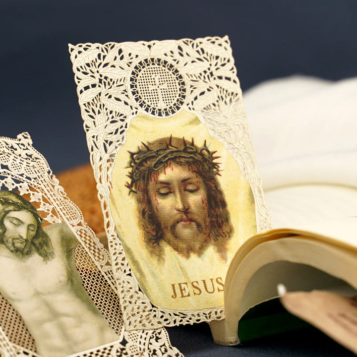 Christianartworkshop Intricate Lace Holy Card Bookmark with Ornate Floral Border: A Reminder of Divine Beauty - image 17