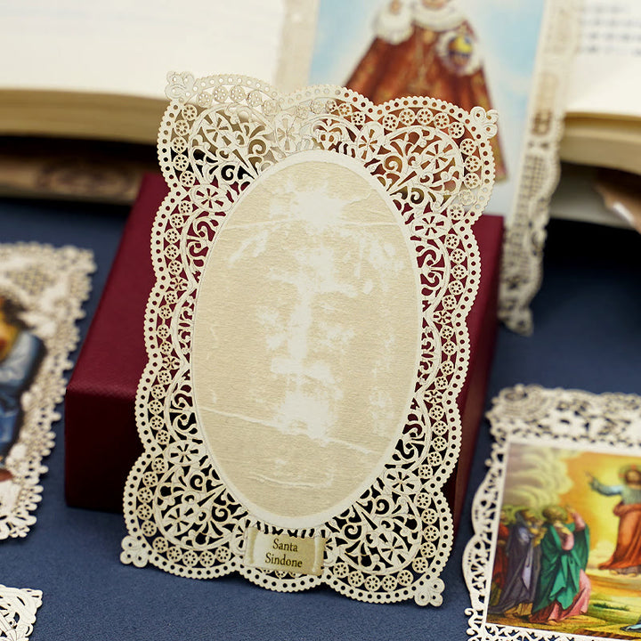 Christianartworkshop Intricate Lace Holy Card Bookmark with Ornate Floral Border: A Reminder of Divine Beauty - L - image 15