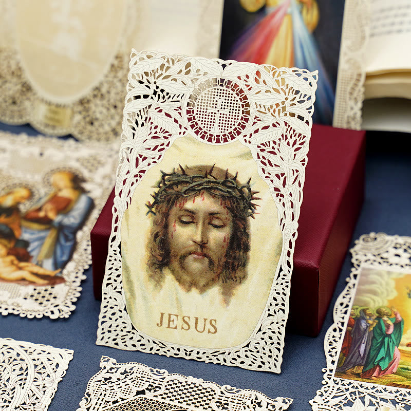 Christianartworkshop Intricate Lace Holy Card Bookmark with Ornate Floral Border: A Reminder of Divine Beauty - N - image 18