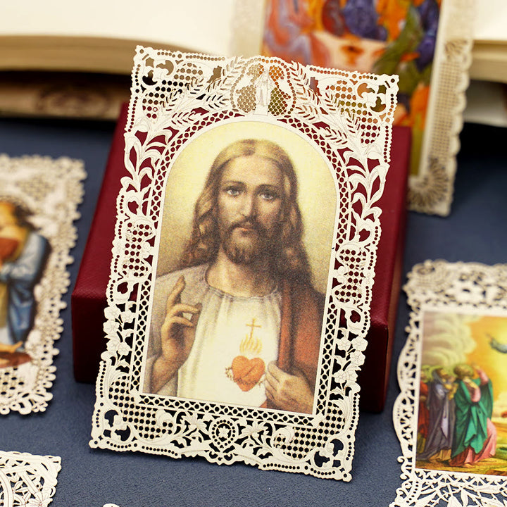 Christianartworkshop Intricate Lace Holy Card Bookmark with Ornate Floral Border: A Reminder of Divine Beauty - M - image 16