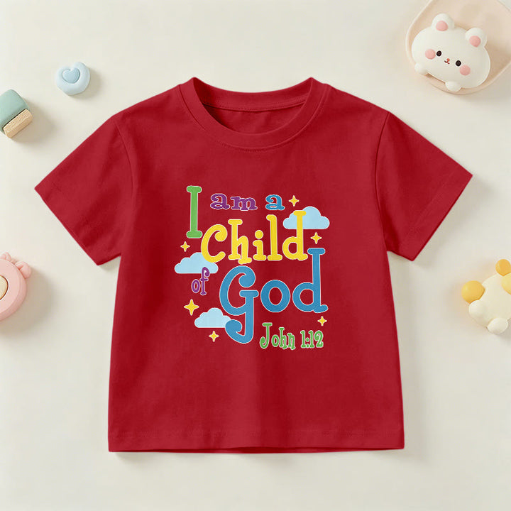 Christianartworkshop Uplifting Whimsical Cloud & Star I Am a Child of God John 1:12 Kids T-Shirt - Red - US/UK/AU 14, EU170 - image 0